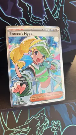 Pokemon Emcee's Hype 220/182 Sv10: Destined Rivals Ultra Rare Holo Supporter NM - Image 1