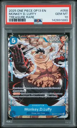 2025 ONE PIECE OP13-CARRYING ON HIS WILL TREASURE RARE MONKEY D. LUFFY PSA 10 - Image 1
