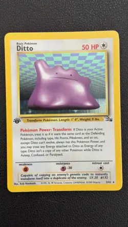1999 Pokemon TCG Fossil Ditto 1st Edition Holo Rare Card 3/62 - Image 1