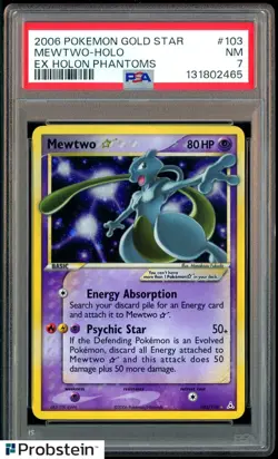 2006 Pokemon Gold Star EX Holon Phantoms #103 Mewtwo Holo PSA 7 NM - Image 1