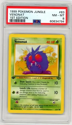 1999 Pokemon Jungle #63 Venonat 1st Edition PSA 8 - Image 1