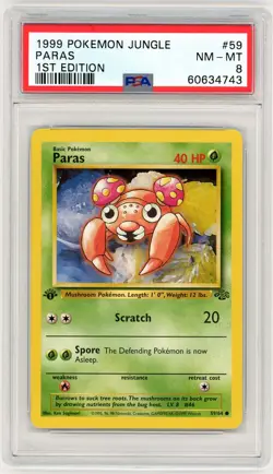 1999 Pokemon Jungle #59 Paras 1st Edition PSA 8 - Image 1