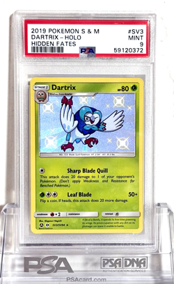NEW 2019 POKEMON SUN & MOON HIDDEN FATES SV3 DARTRIX HOLO RARE BABY SHINY PSA 9 - Image 1