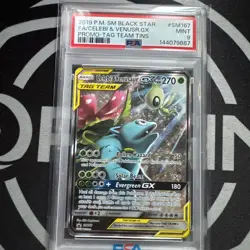 2019 POKEMON SM BLACK STAR PROMO #SM167 FULL ART/CELEBI & VENUSAUR GX PSA 9 - Image 1