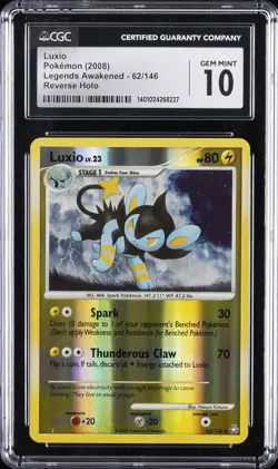 2008 POKEMON LEGENDS AWAKENED - REVERSE HOLO - JPN #62/146 LUXIO CGC 10 GEM MINT - Image 1