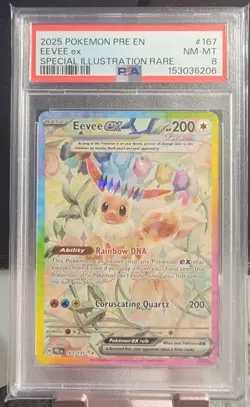 2025 Pokemon TCG Eevee Ex 167/131 Prismatic Evolutions SIR PSA NM-MT 8 - Image 1