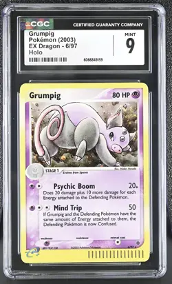 CGC 9 MINT Grumpig 2003 EX Dragon 6/97 Holo SWIRL Pokemon Card - Image 1