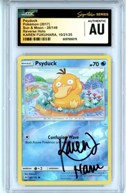 CGC Signed Karen Fukuhara Pokemon TCG Psyduck 28/149 SM Base Set Reverse Holo - Image 1