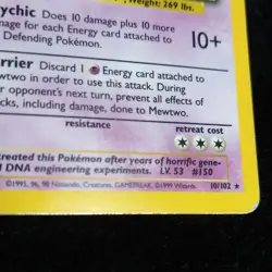 Pokemon TCG Mewtwo Base Set Holo Rare 10/102 Wizards 1999 Basic English - Image 4