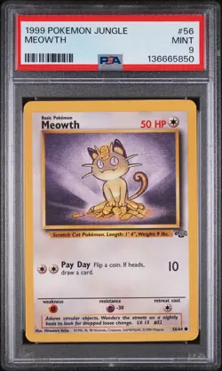 1999 POKEMON JUNGLE #56 MEOWTH PSA 9 - Image 1