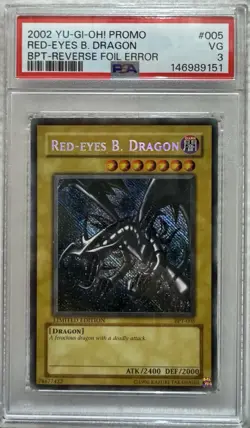 2002 Yu-Gi-Oh! Promo Red Eyes Black Dragon BPT-005 Reverse Foil Error (PSA 3) - Image 1
