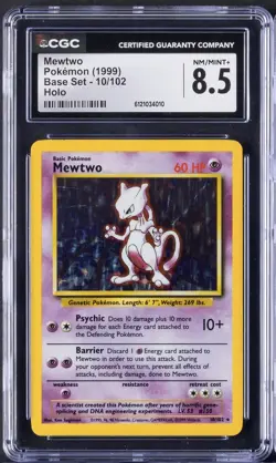 1999 Pokemon Mewtwo Base Set Holo 10/102 CGC 8.5 Mint+ - Image 1