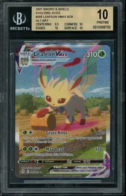 2021 Pokemon SWSH Evolving Skies Leafeon VMAX FULL ART #205 BGS 10 PRISTINE - Image 1