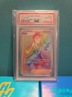 2020 Pokemon Sword and Shield Rebel Clash Sonia Secret Rare #203 PSA 10 - Image 1