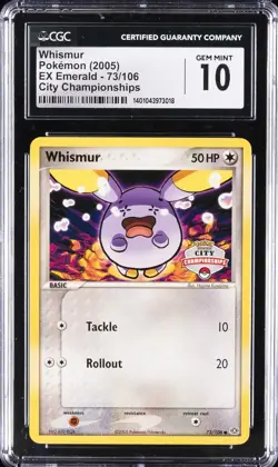 2005 POKEMON EX EMERALD - CITY CHAMPIONSHIPS #73/106 WHISMUR CGC 10 GEM MINT - Image 1