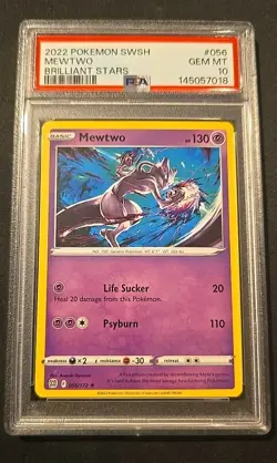 2022 POKEMON SWORD & SHIELD BRILLIANT STARS #056 MEWTWO PSA 10 - Image 1