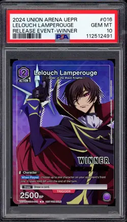 2024 Union Arena Release Event Winner Lelouch Lamperouge #16 PSA 10 GEM MINT - Image 1