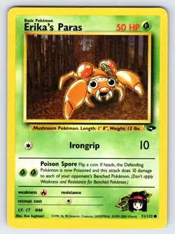Erika's Paras 71/132 Gym Challenge Pokemon Card Vintage WOTC Common - Lp/Mp - Image 1