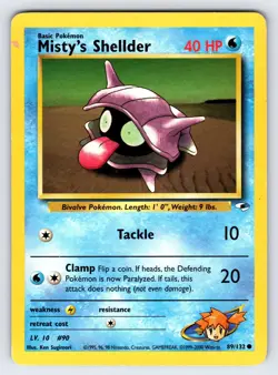 Misty's Shellder 89/132 Gym Heroes Pokemon Card Vintage WOTC Nintendo Common Mp - Image 1