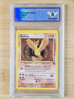 1999 Pokemon Fossil Moltres HOLO #12 DSG 6 EX/NM Vintage Pokemon Card WoTC - Image 1