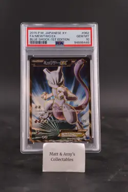 Full-Art Mewtwo EX Pokemon 2015 XY8 Blue Shock SR 1st ED Japanese 062/059 PSA 10 - Image 1