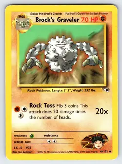 Brock's Graveler 40/132 2000 Gym Heroes Pokemon Card Vintage WOTC Uncommon - Mp - Image 1