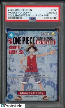 2026 One Piece EN College Basketball US Voyage #055 Monkey D Luffy PSA 10 - Image 1