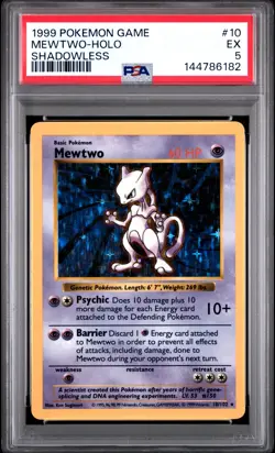 1999 POKEMON GAME SHADOWLESS #10 MEWTWO-HOLO PSA 5 - Image 1