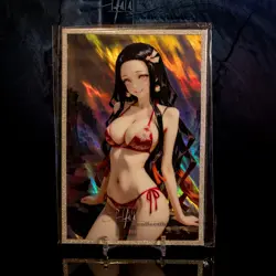 Nezuko Kamado Waifu Trading Card A6 Oversized Glitter Frame Demon Slayer Bikini - Image 1