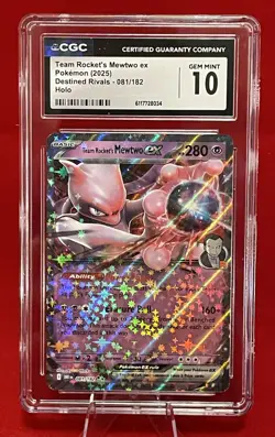 CGC 10 GEM MINT Team Rocket's Mewtwo Ex 081/182 HOLO RARE Pokemon Card - Image 1