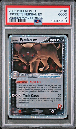 PSA 2 2005 Pokemon EX Unseen Forces Rocket's Persian EX Holo Secret Rare 116/115 - Image 1
