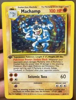 Pokemon Machamp 8/102 1st Edition Holo Rare Base Set 100 HP 60 Attack TCG - Image 1