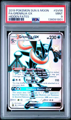 2019 Pokemon Sun & Moon Hidden Fates Full Art/Greninja GX SV56 PSA 9 - Image 1