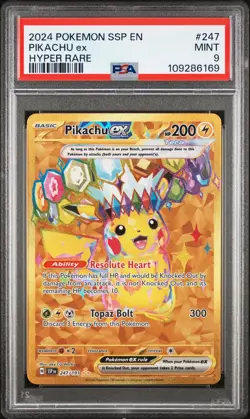 2024 Pokemon Surging Sparks Pikachu Ex Hyper Rare #247 PSA 9 - Image 1