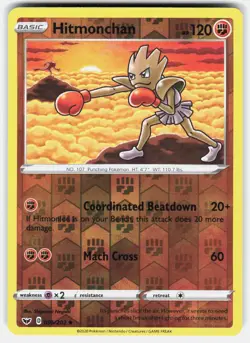 POKEMON HITMONCHAN 095 SWORD & SHIELD REVERSE HOLO NM - Image 1