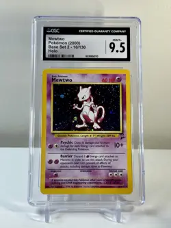 CGC 9.5 MINT+ Mewtwo 2000 Base Set 2 10/130 Holo SWIRL Pokemon Card - Image 1