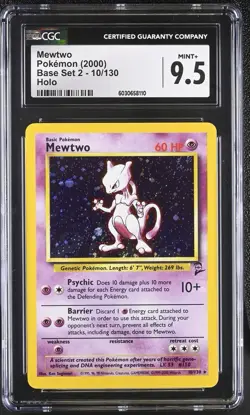 CGC 9.5 MINT+ Mewtwo 2000 Base Set 2 10/130 Holo SWIRL Pokemon Card - Image 4
