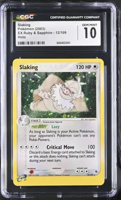 CGC 10 GEM MINT Slaking 2003 EX Ruby & Sapphire 12/109 Holo Pokemon Card - Image 1