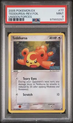 2005 POKEMON EX UNSEEN FORCES #77 TEDDIURSA-REVERSE FOIL PSA 9 - Image 1