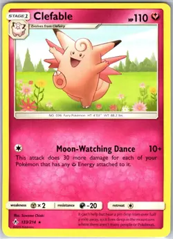 Clefable 133/214 Rare Regular Card SM - Unbroken Bonds Pokemon TCG LP - Image 1