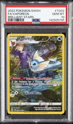 2022 POKEMON SWORD & SHIELD BRILLIANT STARS #TG02 FULL ART/VAPOREON PSA 10 - Image 1