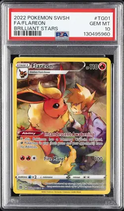 2022 POKEMON SWORD & SHIELD BRILLIANT STARS #TG01 FULL ART/FLAREON PSA 10 - Image 1