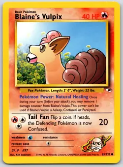 POKEMON GYM HEROES BLAINE'S VULPIX 65/132 COMMON UNLIMITED NM - Image 1