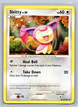 Skitty 93/127 Platinum Basic Colorless Kitten Pokemon TCG Collectible 2009 - Image 1