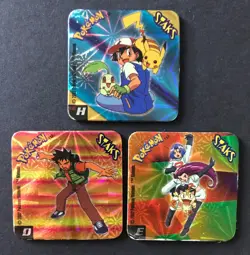 3 X Pokemon Staks Magnets Ash H Brock D Team Rocket Jessie James E Trainer SHINY - Image 1