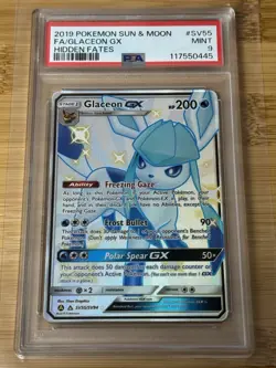 Pokemon Hidden Fates Eevee Evo Full Art Glaceon GX Card SV55 *MINT PSA 9* - Image 1