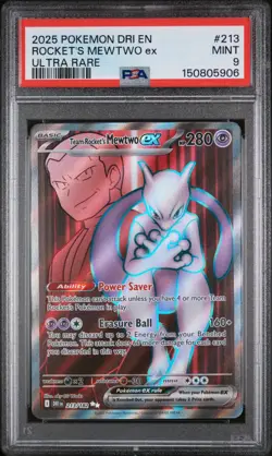 2025 Pokemon Destined Rivals Team Rocket's Mewtwo EX #213 Ultra Rare PSA 9 MINT! - Image 1