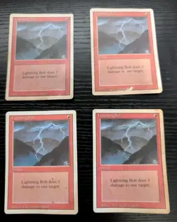 MTG 4x Lightning Bolt | Revised 3rd Edition Playset | HP Heavily Played | Bundle - Image 1