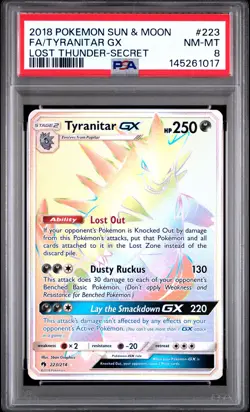 2018 POKEMON SUN & MOON LOST THUNDER SECRET #223 FULL ART/TYRANITAR GX PSA 8 - Image 1