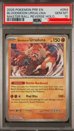 2025 Pokemon Prismatic Evolutions Bloodmoon Ursaluna Master Ball Reverse PSA 10 - Image 1